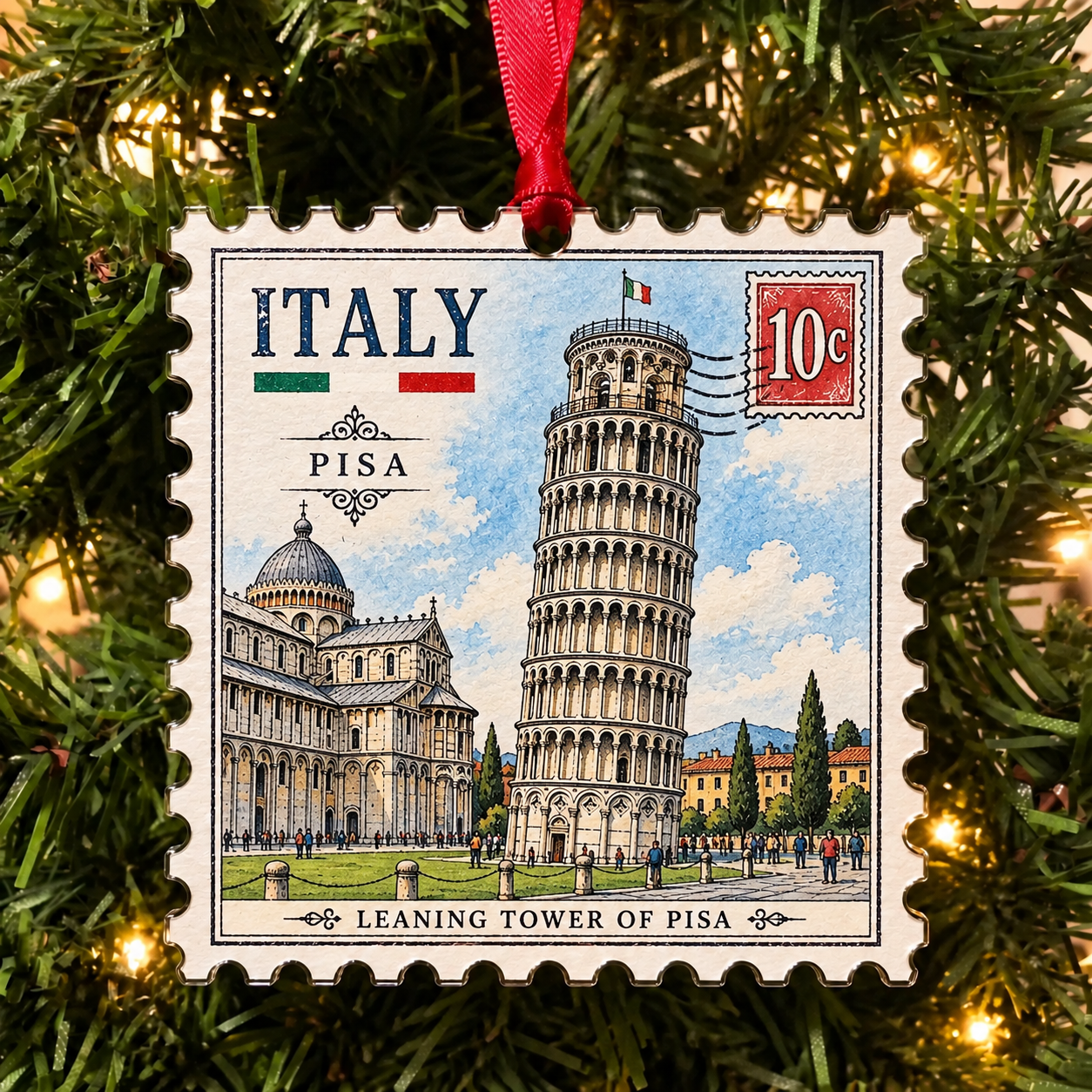 🌍 European Landmarks Stamp Christmas Ornament Collection