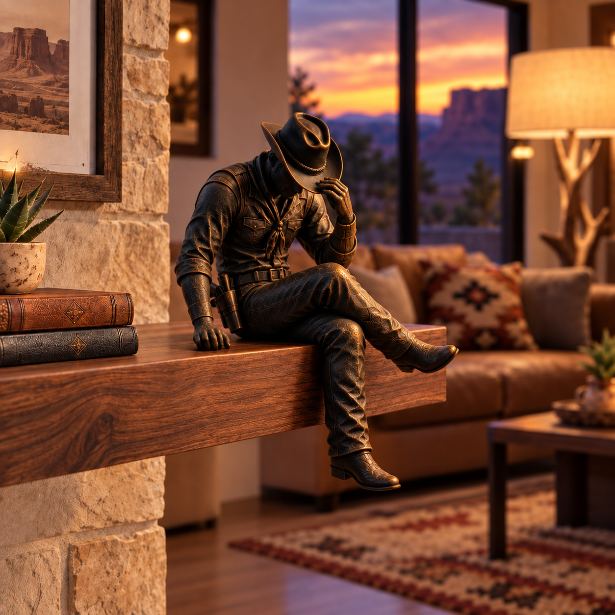 The Quiet Cowboy Figurine – Western Sitting Cowboy Sculpture for Home & Ranch Decor
