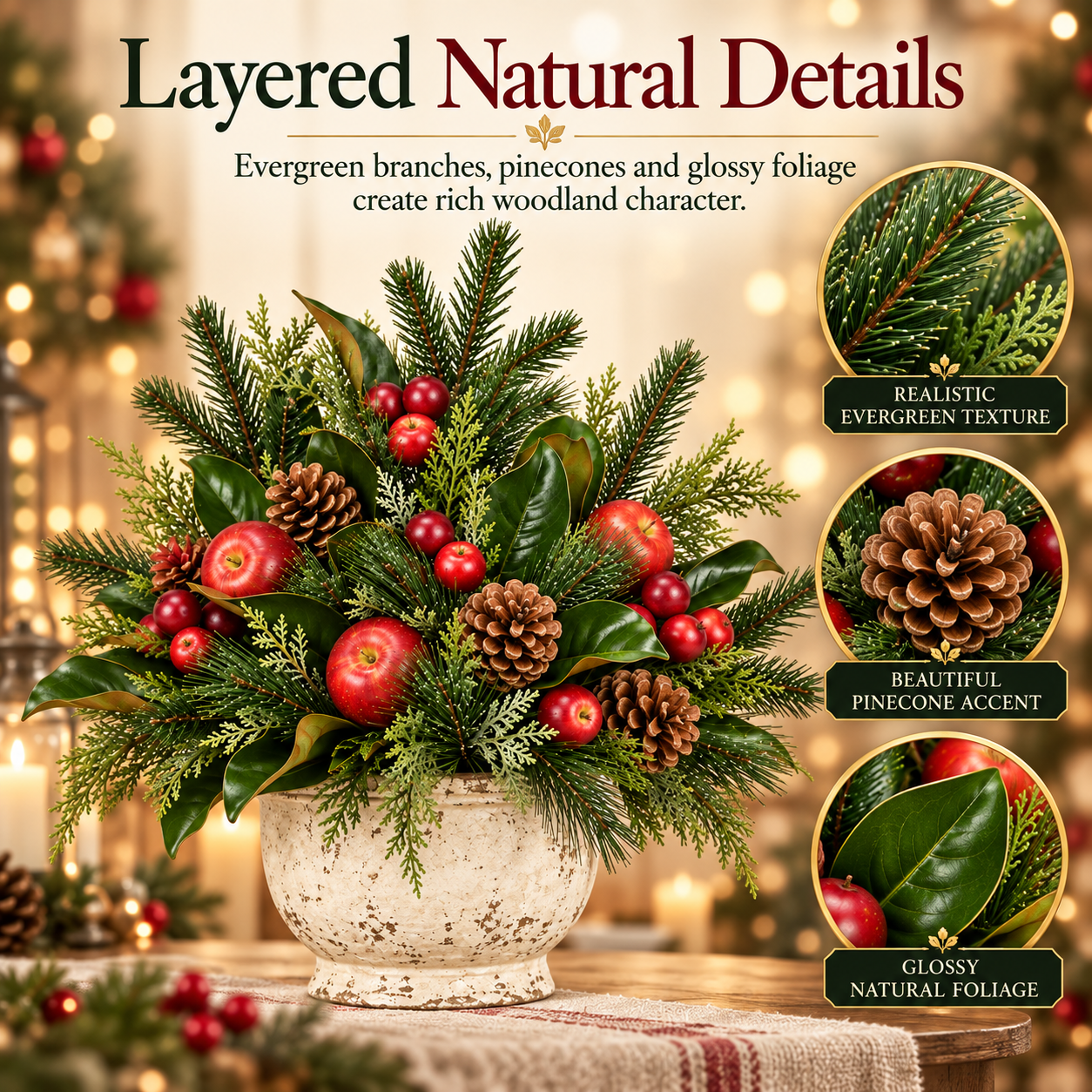 3-Pack Vintage Woodland Apple Christmas Picks