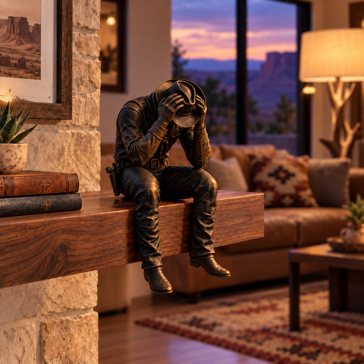 The Quiet Cowboy Figurine – Western Sitting Cowboy Sculpture for Home & Ranch Decor