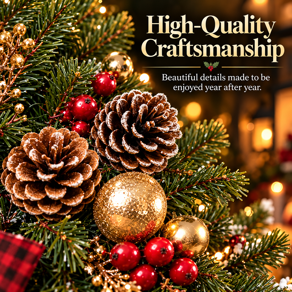 Christmas Buffalo Plaid Pinecone Wreath with Bell