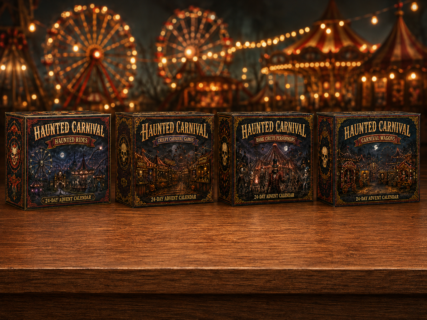 2026 Haunted Carnival Advent Calendar – 24 Collectible Miniatures, 4 Dark Carnival Styles