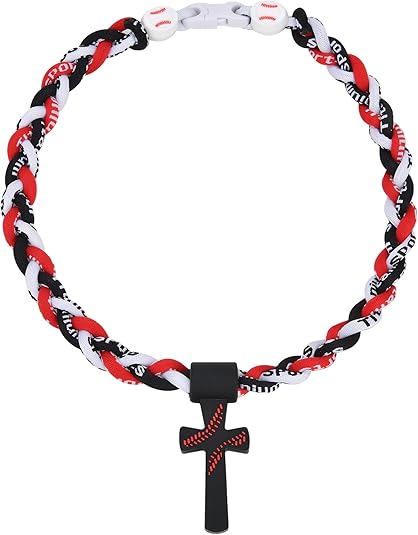 Triple-Rope Tornado Baseball Necklace Cross Charm Pendant with "I CAN DO ALL THINGS PHL4:13