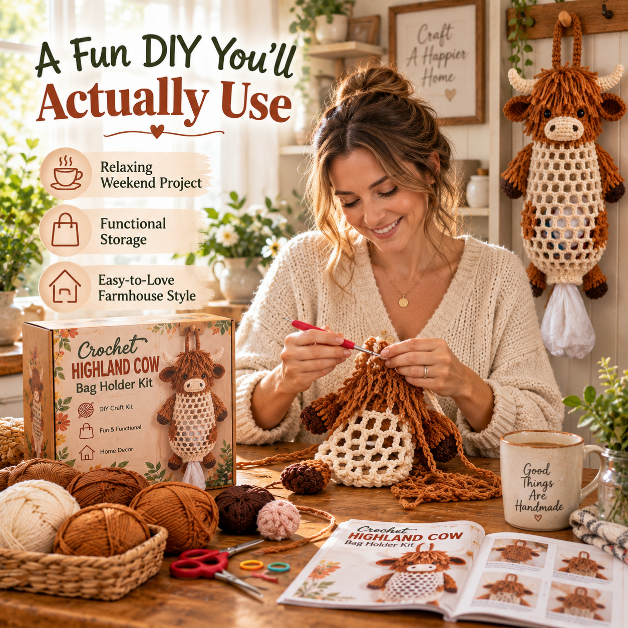 Crochet Animal Bag Holder DIY Kit – Cute & Functional Hanging Storage Craft Kit
