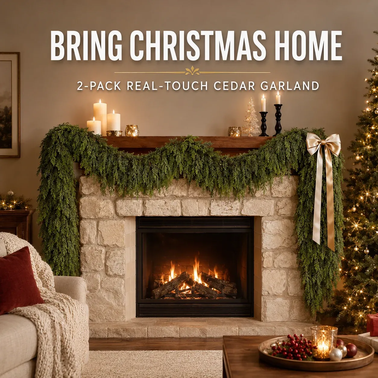 🎄  Real-Touch Cedar Garland – Lush Christmas Greenery