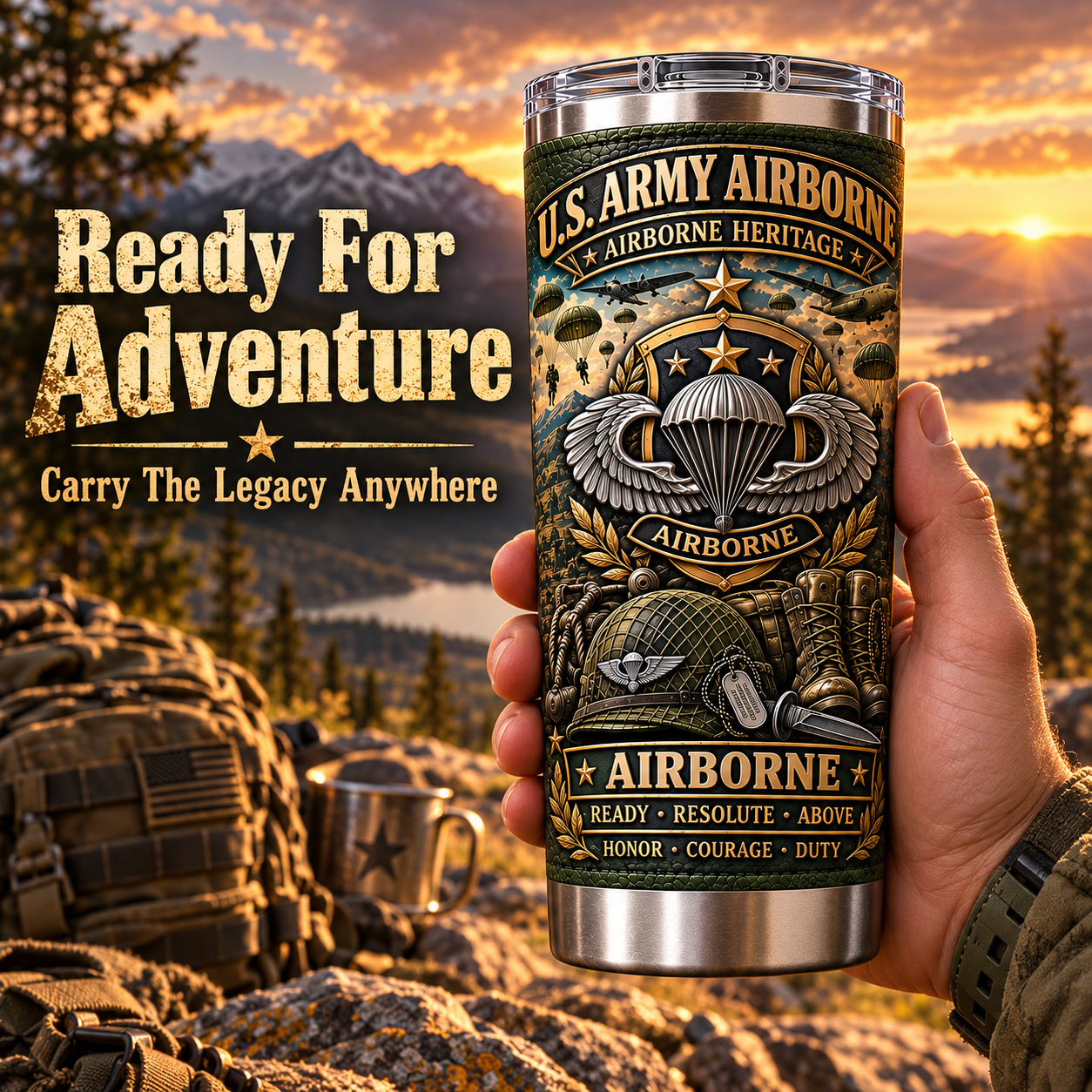 🔥 Limited-Time Offer — U.S. Army Airborne “When Duty Calls — We Jump” Heritage Insulated Travel Tumbler