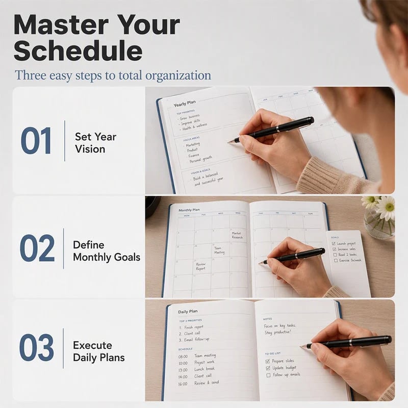 📔50% OFF NOW! 2027 Minimalist Daily Planner Notebook‐ 365‐Day Layout Journal, Lay‐Flat Binding Ink‐Proof Paper PU Cover Agenda for Time Management
