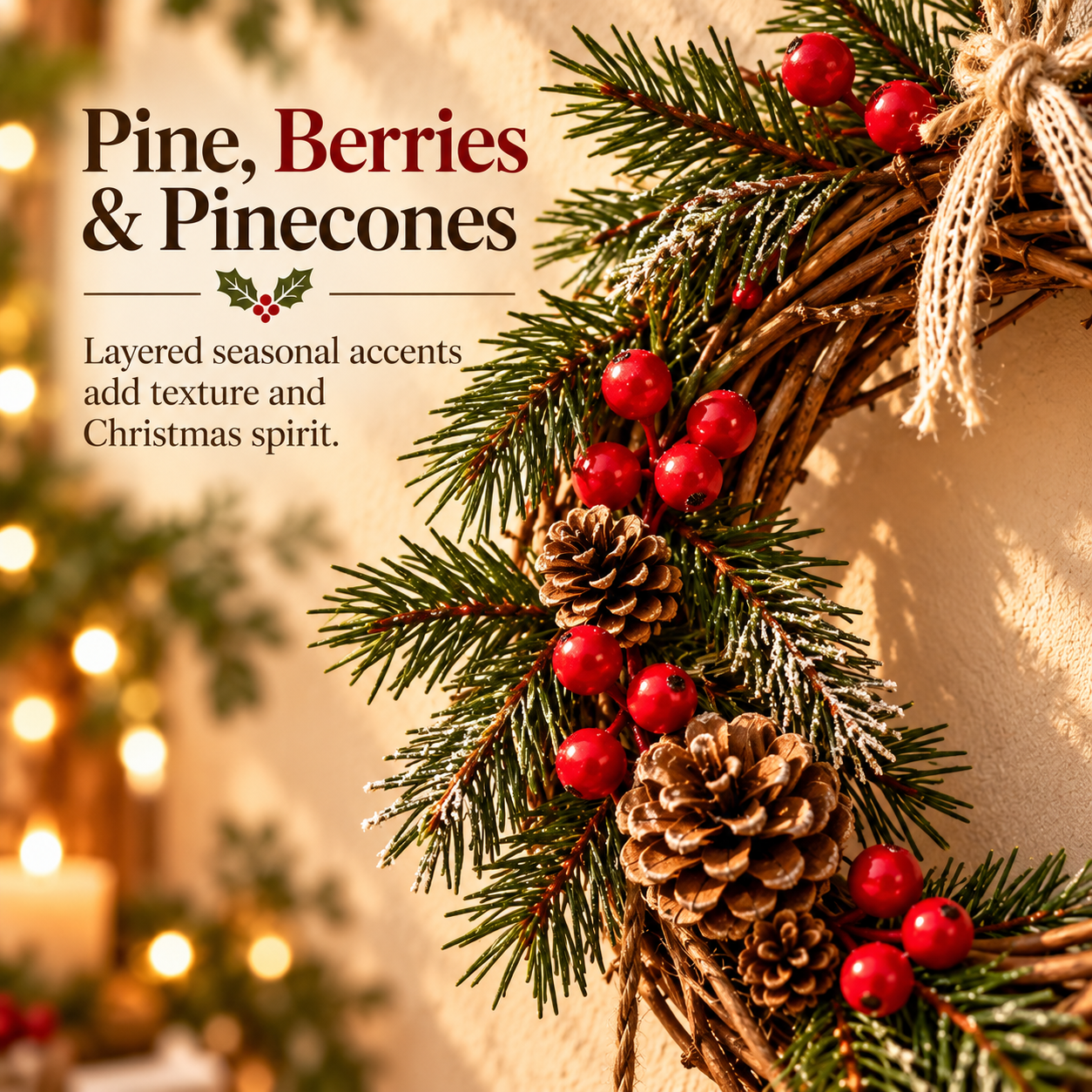 🎄🔔Rustic Christmas Jingle Bell Wreath🔥 – Farmhouse Wall Hanging with Pine, Berries & Wooden Charms