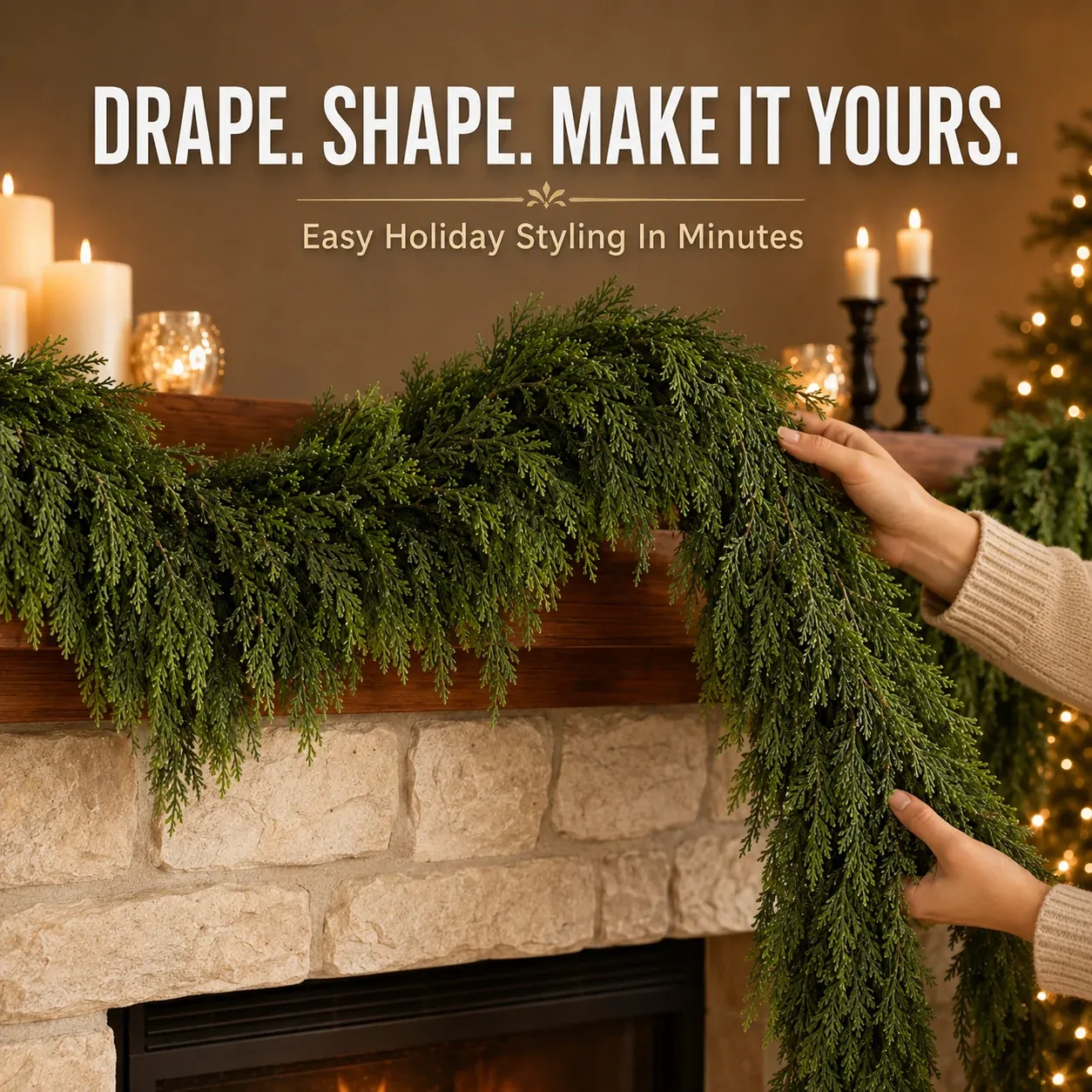 🎄  Real-Touch Cedar Garland – Lush Christmas Greenery