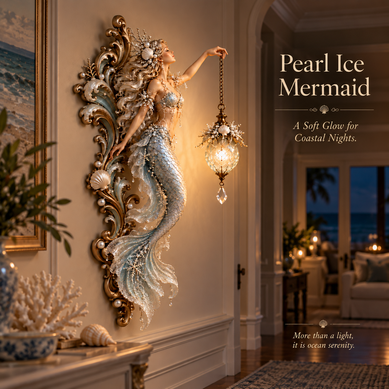 Pearl Ice Mermaid Wall Light — Sculptural Beauty with a Gentle Ocean Glow