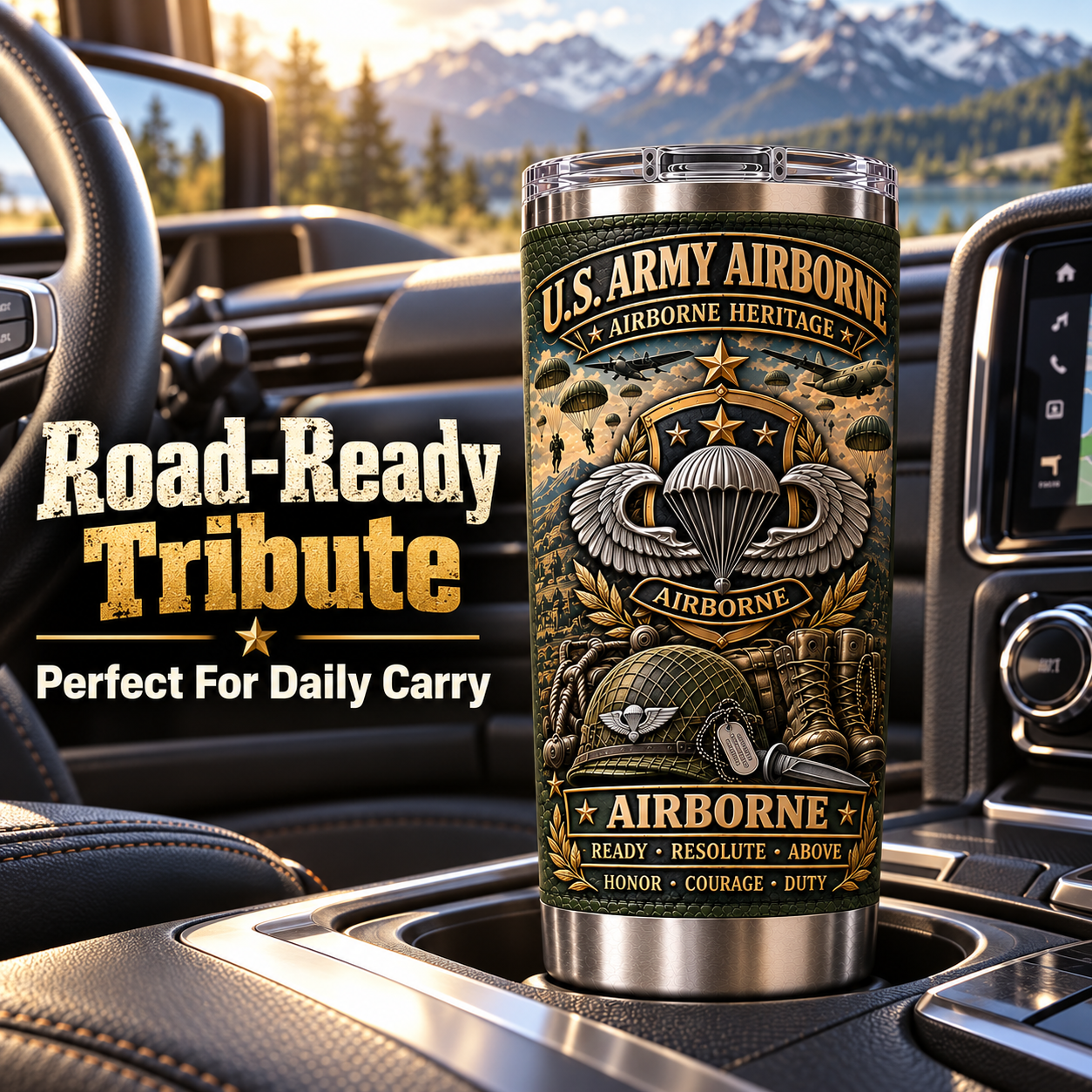 🔥 Limited-Time Offer — U.S. Army Airborne “When Duty Calls — We Jump” Heritage Insulated Travel Tumbler