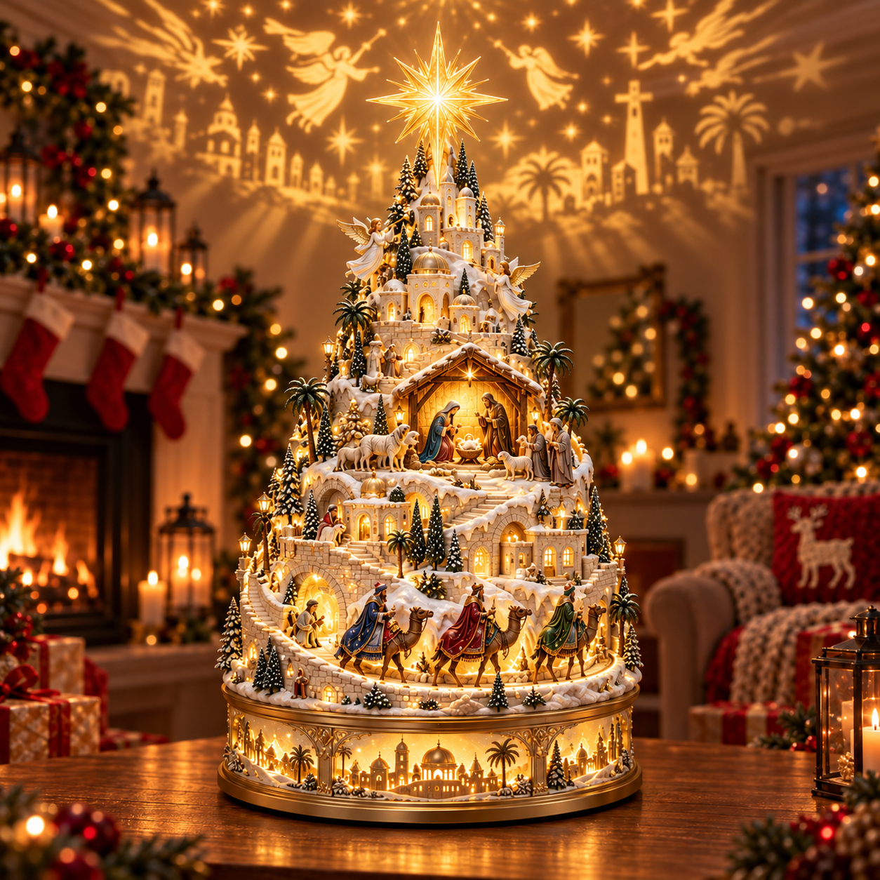 Illuminated Bethlehem Nativity Village Tree – Lighted Christian Christmas Centerpiece