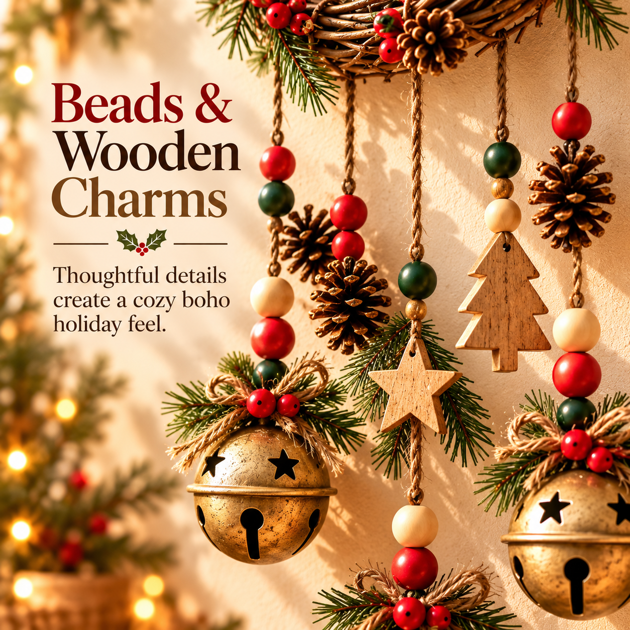 🎄🔔Rustic Christmas Jingle Bell Wreath🔥 – Farmhouse Wall Hanging with Pine, Berries & Wooden Charms