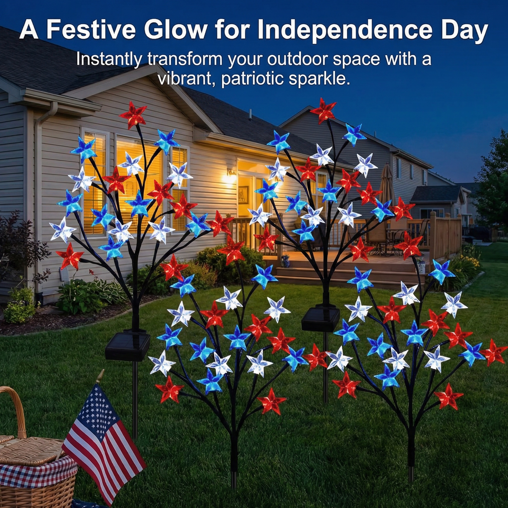 Solar Patriotic Star Lights for Outdoor Decor