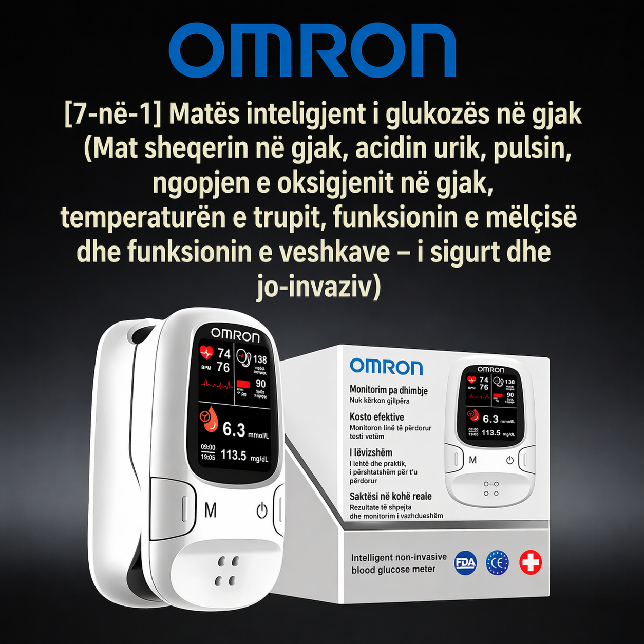 Omron™ 2026 Matës i ri inteligjent i glukozës në gjak 11-në-1 jo-invaziv – Nuk nevojiten gjilpëra, matje e glukozës në gjak pa dhimbje