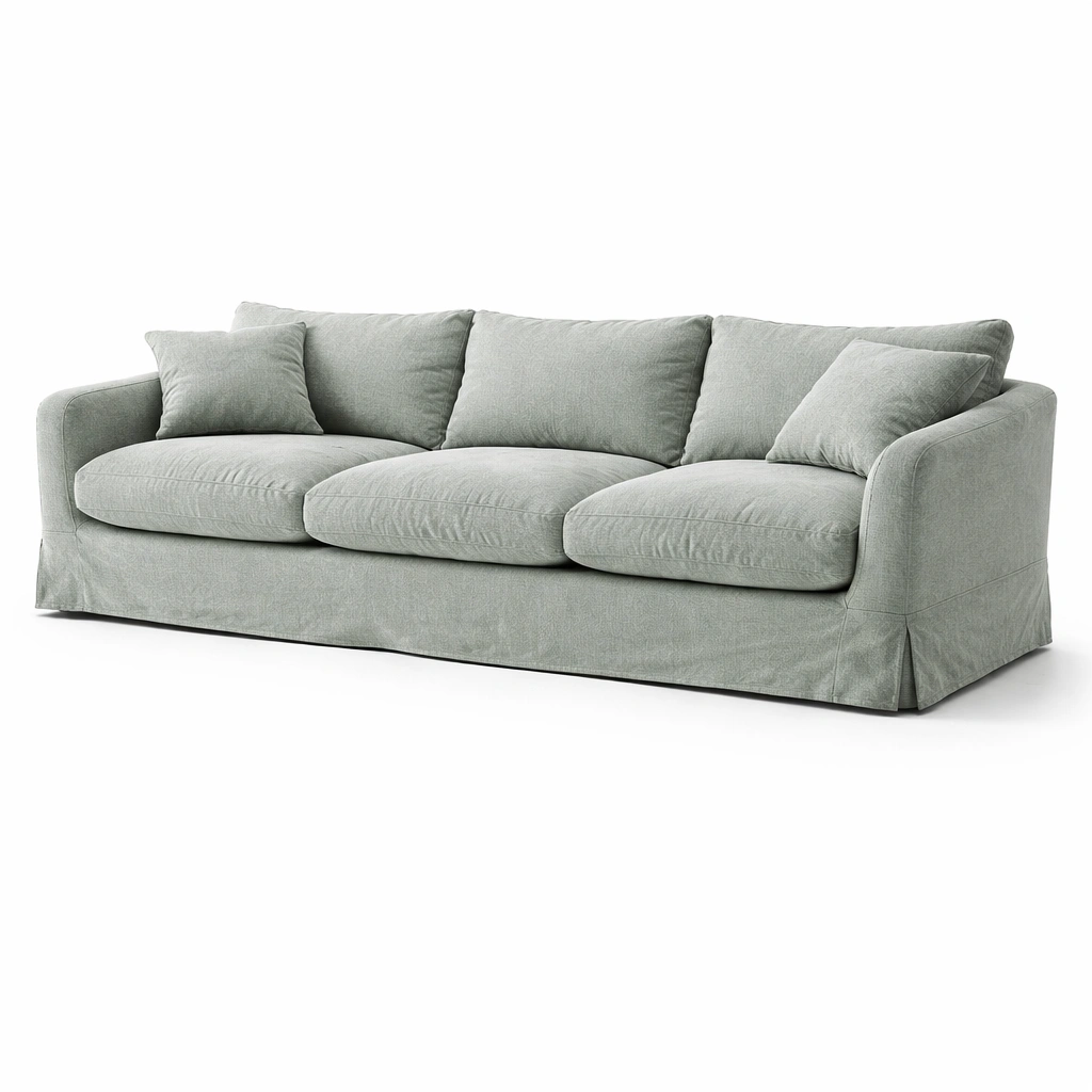 Canap droit vert sauge avec housse-nestarao