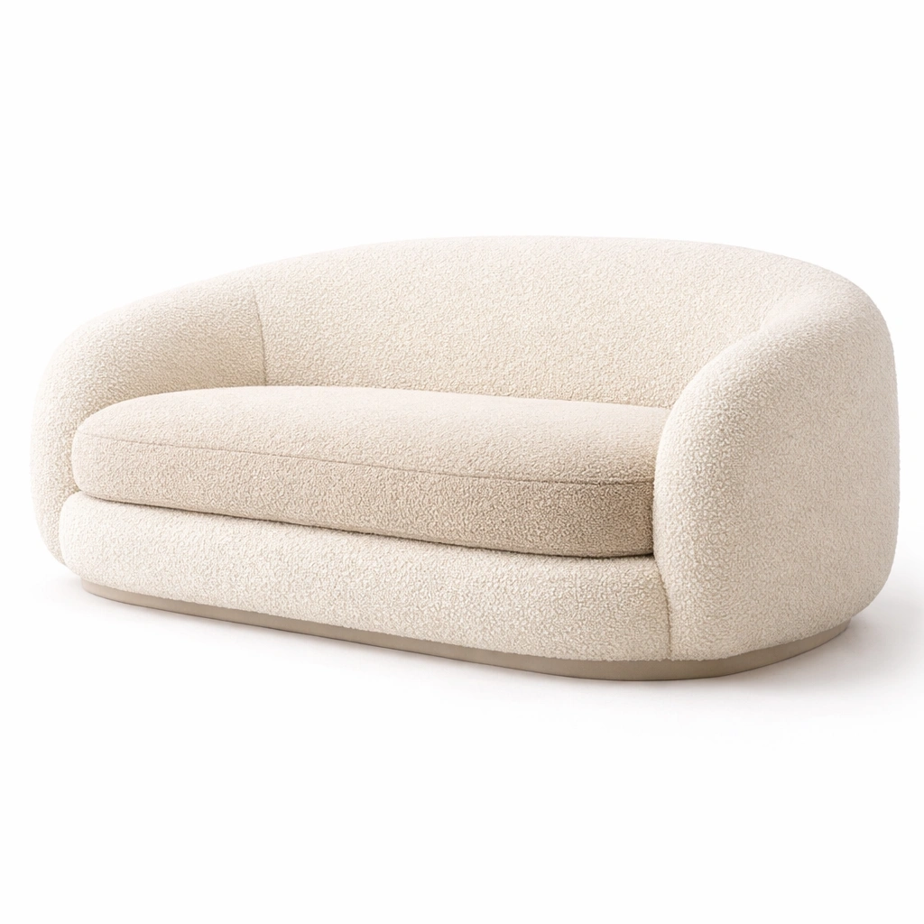 Canap compact boucl beige arrondi-nestarao
