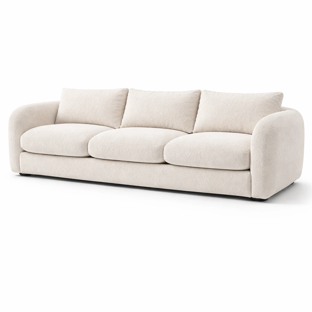 Canap 3 places boucl blanc moderne-nestarao