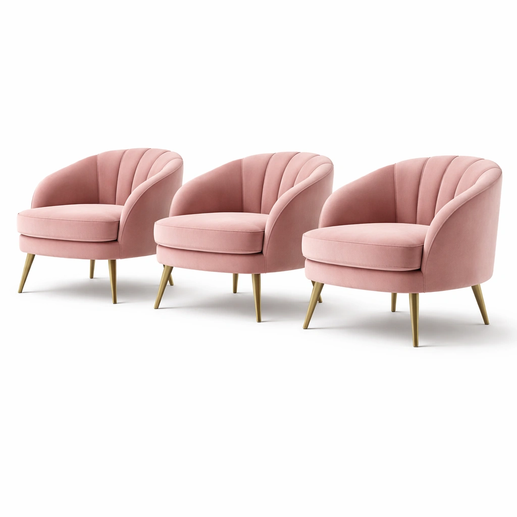 Lot de 3 fauteuils velours rose poudr pieds dors-nestarao