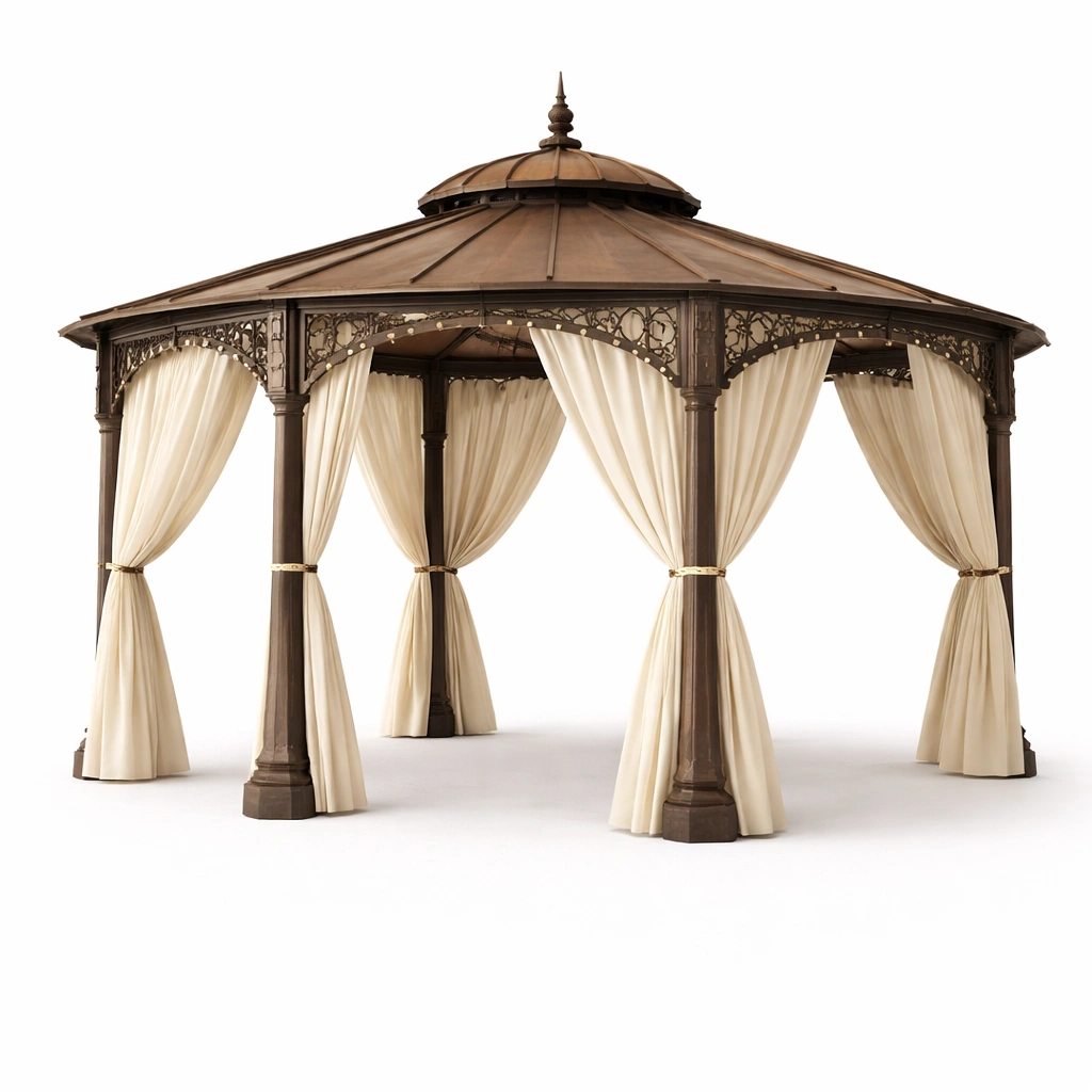 Gazebo octogonal bronze style classique avec rideaux-nestarao
