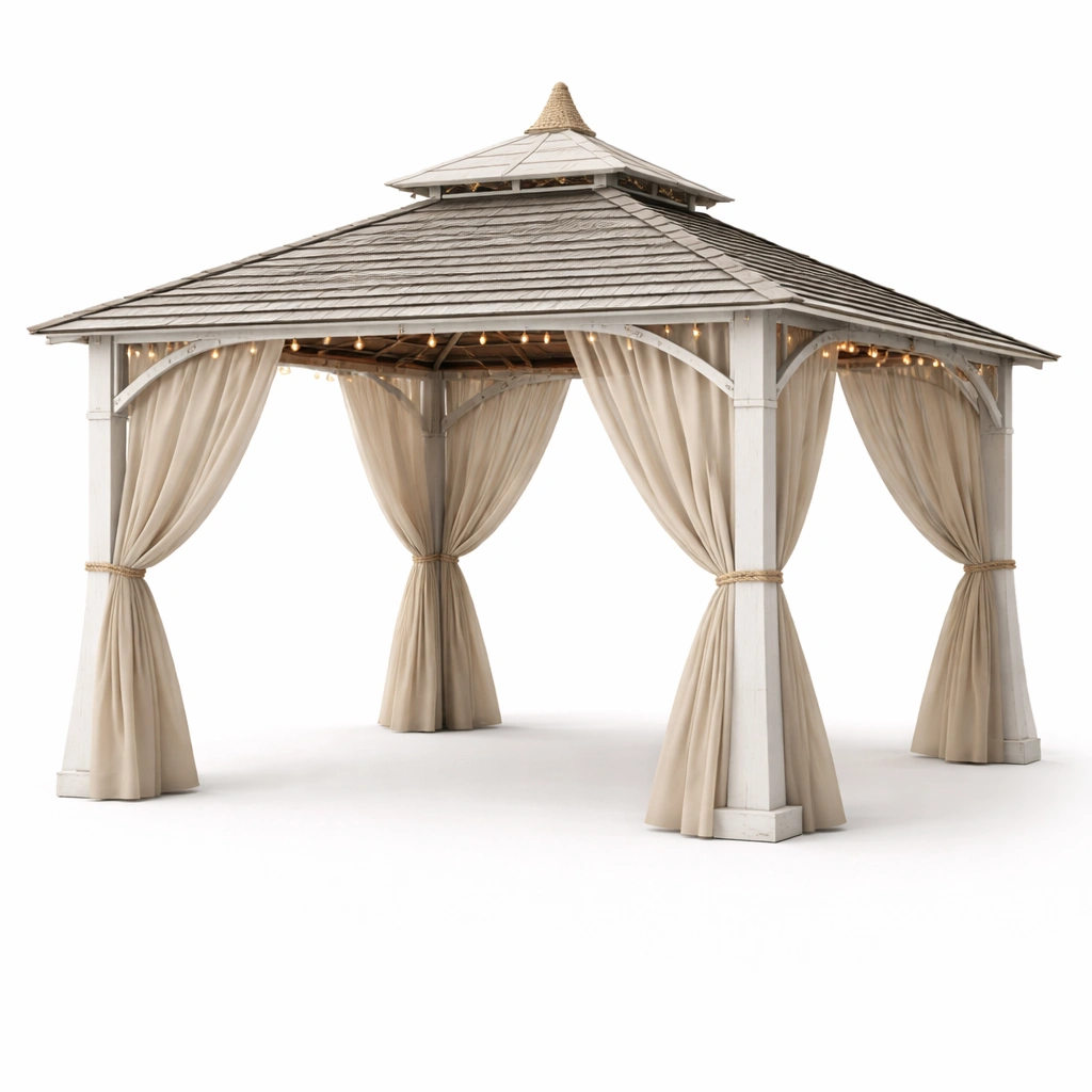 Gazebo bois blanc avec clairage intgr-nestarao