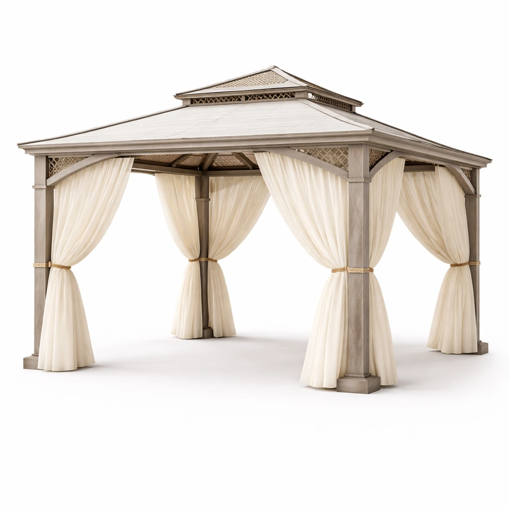 Gazebo taupe clair avec rideaux premium-nestarao