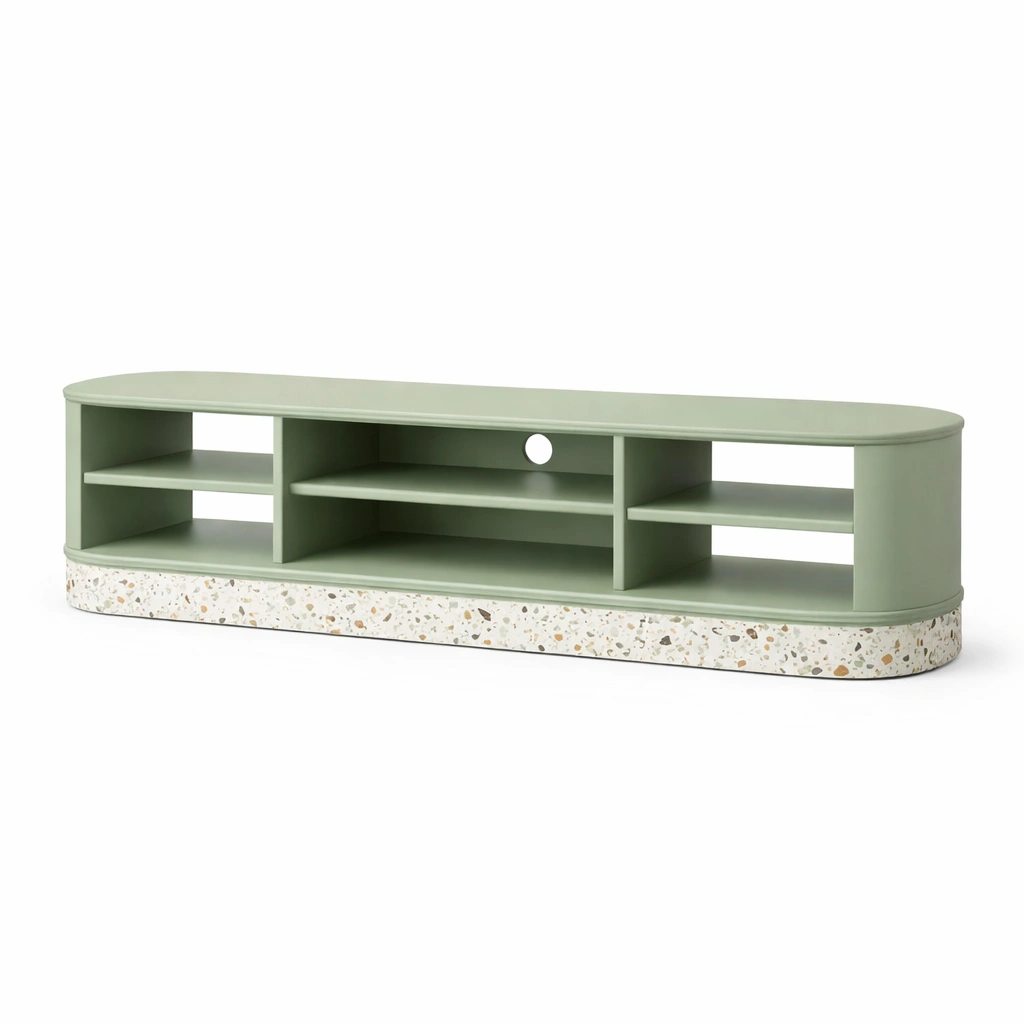 Meuble TV moderne vert avec base terrazzo-nestarao