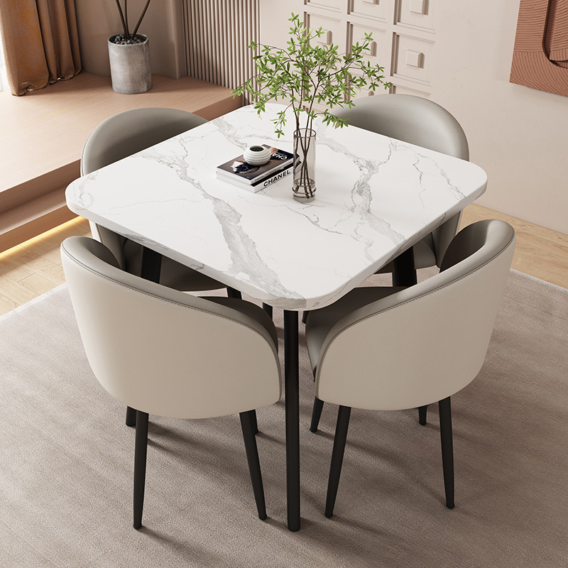 Mesa cuadrada de recepción, negociación y combinación de sillas para tienda, ocio simple, balcón, negocios, oficina redonda, ventas.