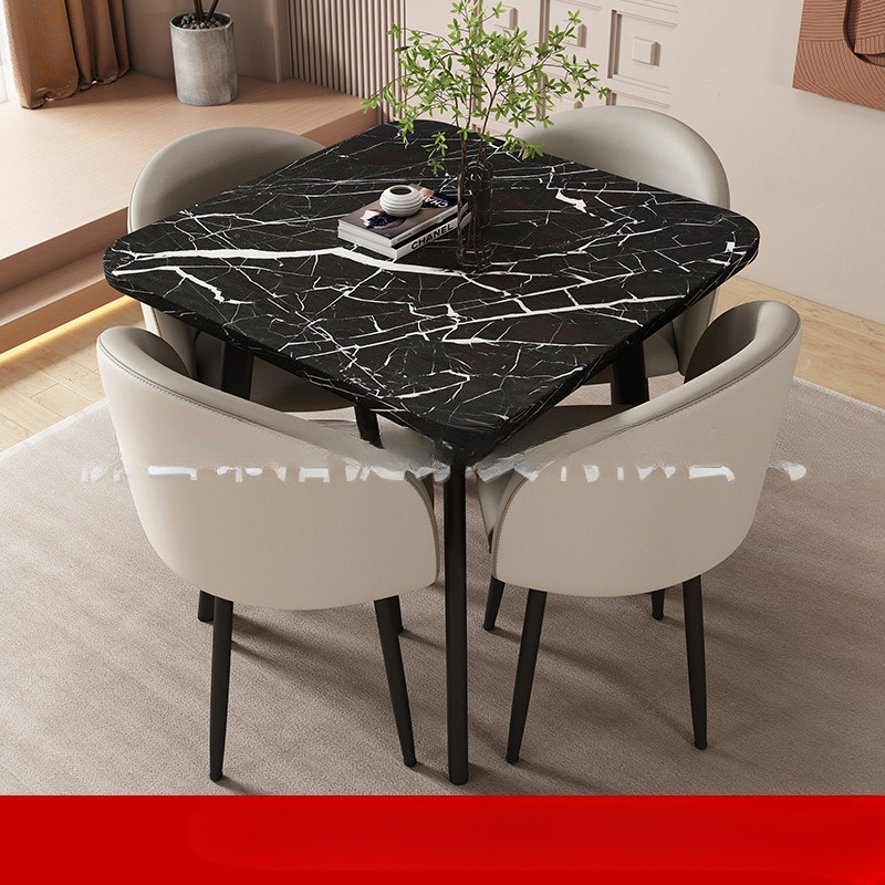 Mesa cuadrada de recepción, negociación y combinación de sillas para tienda, ocio simple, balcón, negocios, oficina redonda, ventas.