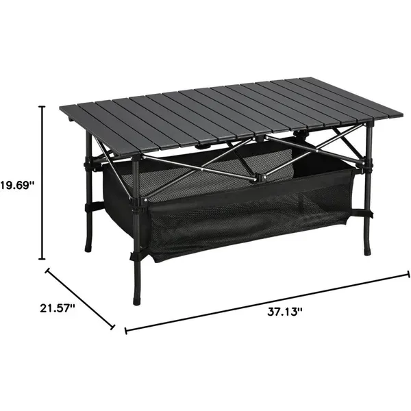 Mesa de playa enrollable ultracompacta, portátil y liviana con amplio espacio de almacenamiento y bolsa de transporte, ideal para acampar, hacer picnics y viajar.