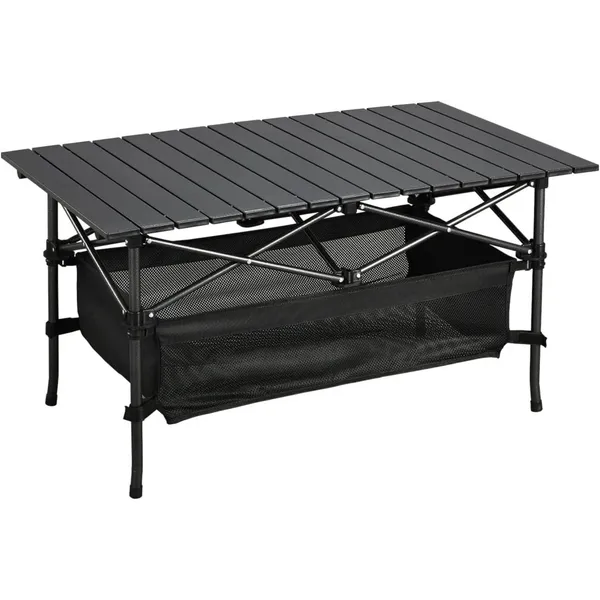Mesa de playa enrollable ultracompacta, portátil y liviana con amplio espacio de almacenamiento y bolsa de transporte, ideal para acampar, hacer picnics y viajar.