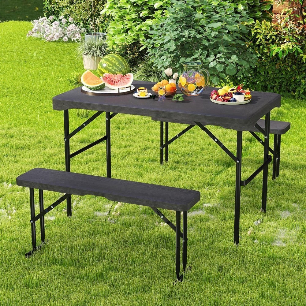 Juego de mesa de pícnic y bancos plegables, juego de mesa de comedor rectangular para patio