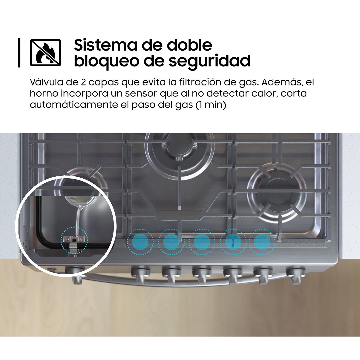 Cocina a Gas , 5 hornillas Mirror Look