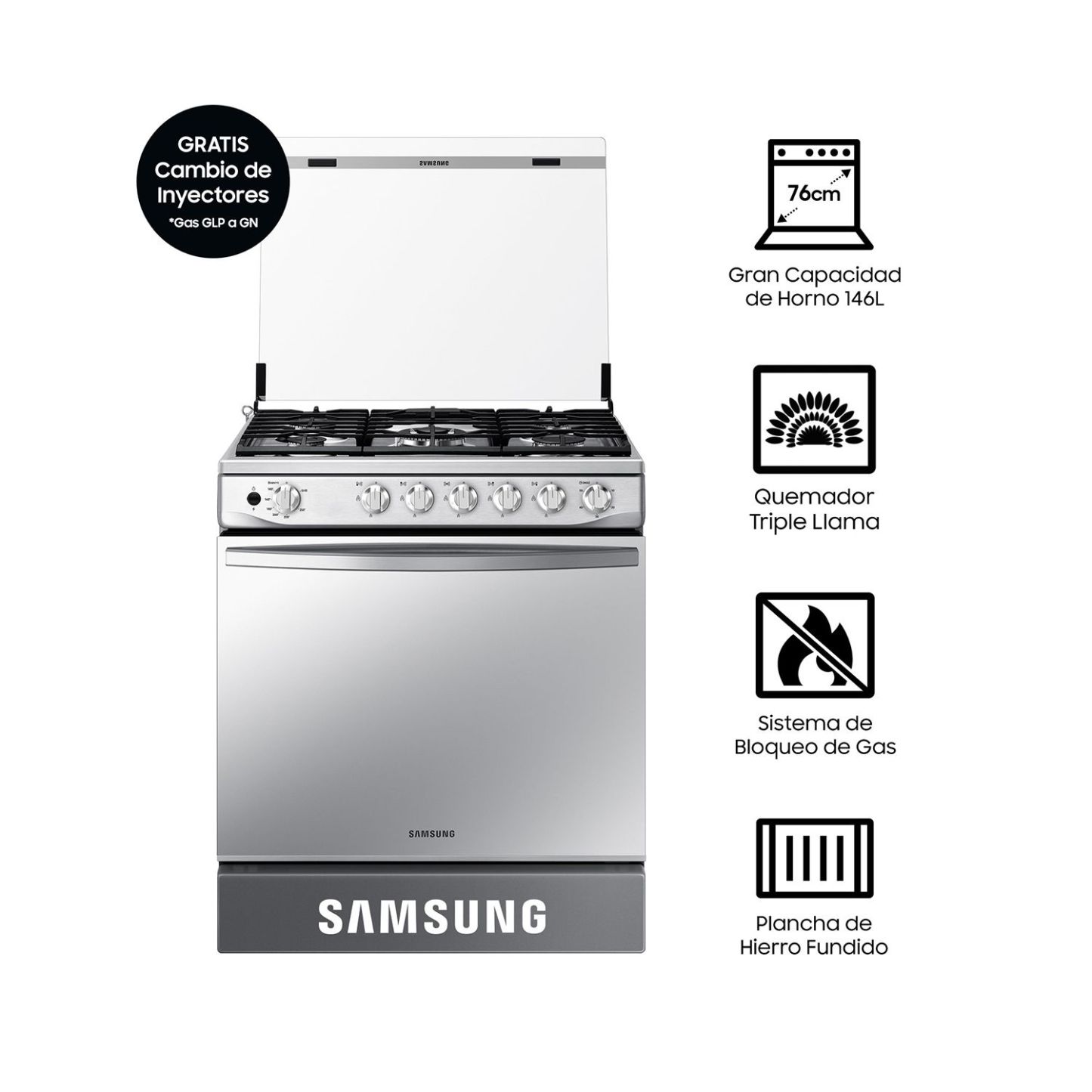 Cocina a Gas , 5 hornillas Mirror Look