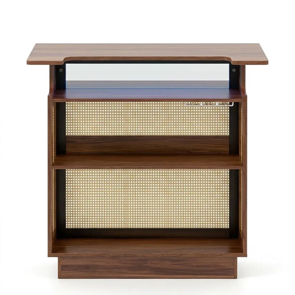 Mesa de bar de madera con iluminación LED y estante de cocina-Villanestchic