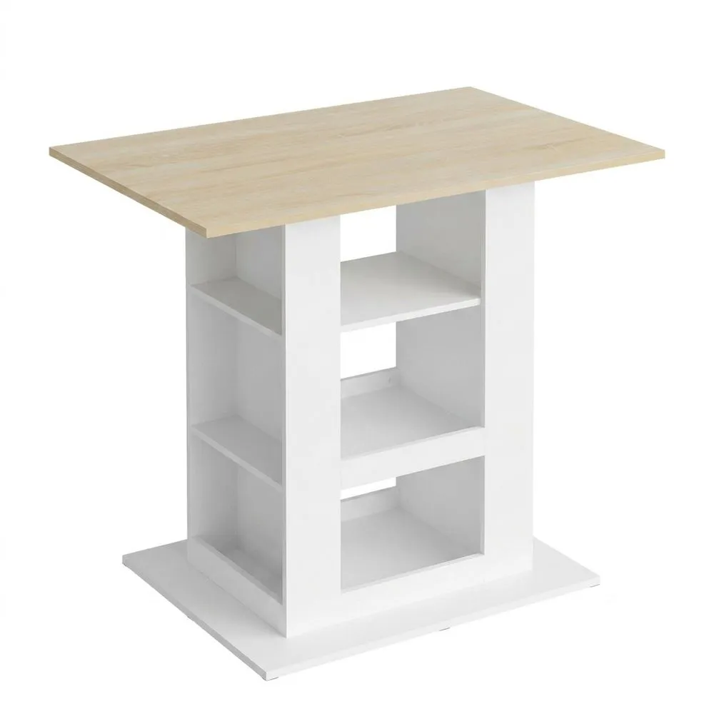 Mesa de Bar con Estantes y Porta Copas, Mesa Alta para Cocina y Comedor, Blanca-Villanestchic