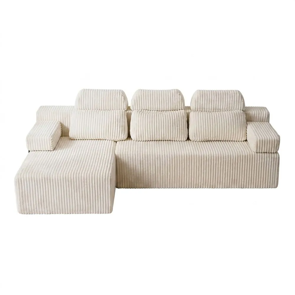 Sofá de Esquina de Pana en Forma de L con Respaldo Alto y Otomana Ajustable-Villanestchic