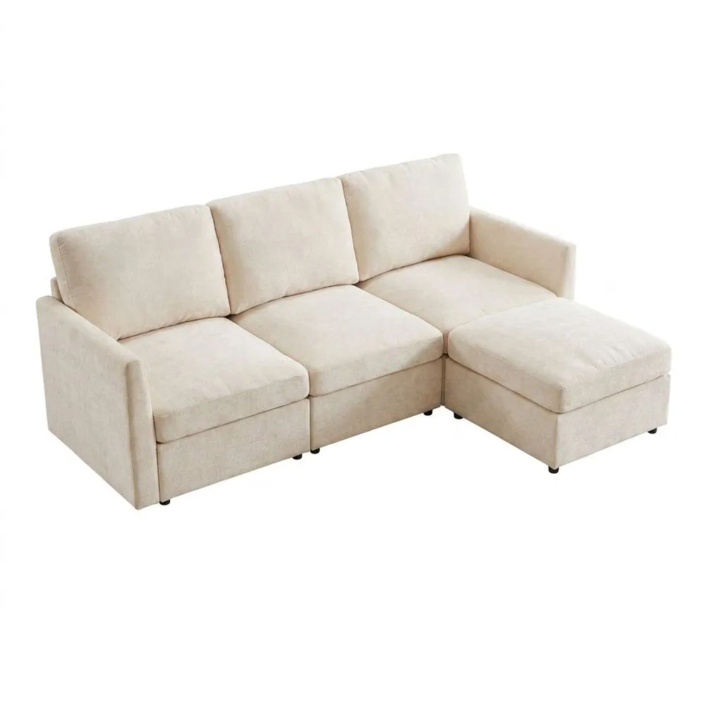 Sofá de Esquina L con Reposapiés y Tapizado Acolchado, Convertible en Cama, 216x161x81cm, Beige-Villanestchic