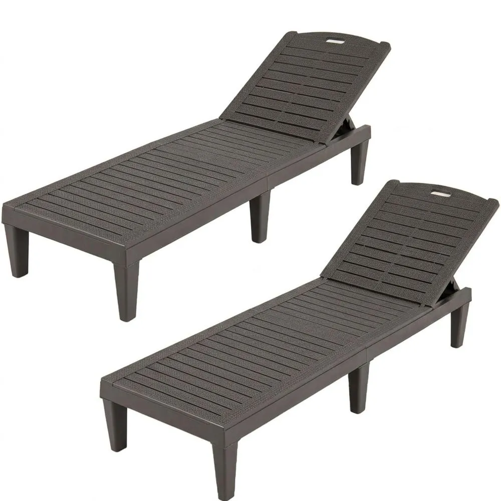Juego de 2 tumbonas exteriores reclinables, respaldo ajustable, carga 160 kg, impermeables para jardín y piscina-Villanestchic