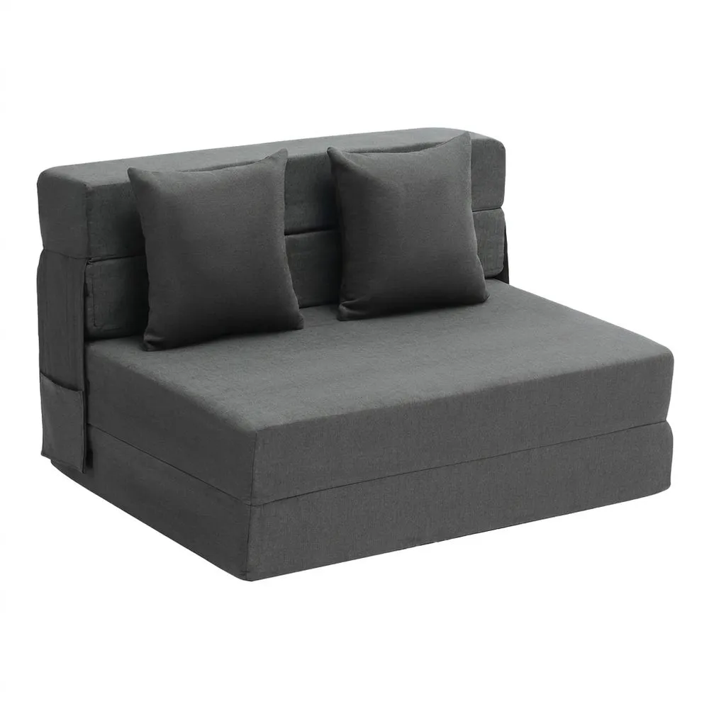 Sofá Cama Plegable 3 en 1 con Fundas Lavables y Almohadas, Espuma Viscoelástica para Sala y Dormitorio, Gris Oscuro-Villanestchic