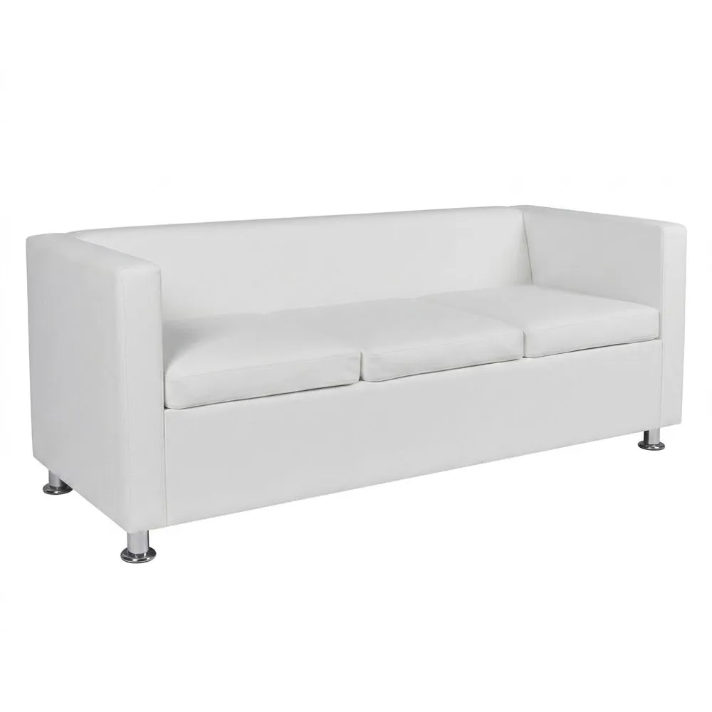 Sofá de Tres Plazas con 2 Almohadas, Cojín de Asiento Cómodo, Sofá Moderno de Cuero Sintético para Sala de Estar/Apartamento/Dormitorio, Blanco-Villanestchic