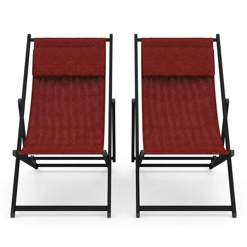 Tumbonas Plegables de Jardín con Respaldo Ajustable y Reposacabezas Rojo-Villanestchic