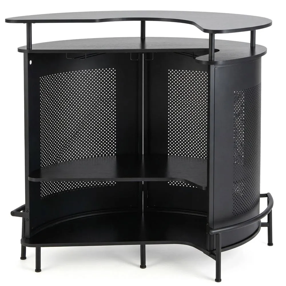Mesa Alta con Estante Elevado y Porta Vasos, Mesa de Cocina de Metal de 4 Niveles, Mueble de Comedor Industrial con Patas Ajustables (Semicircular)-Villanestchic