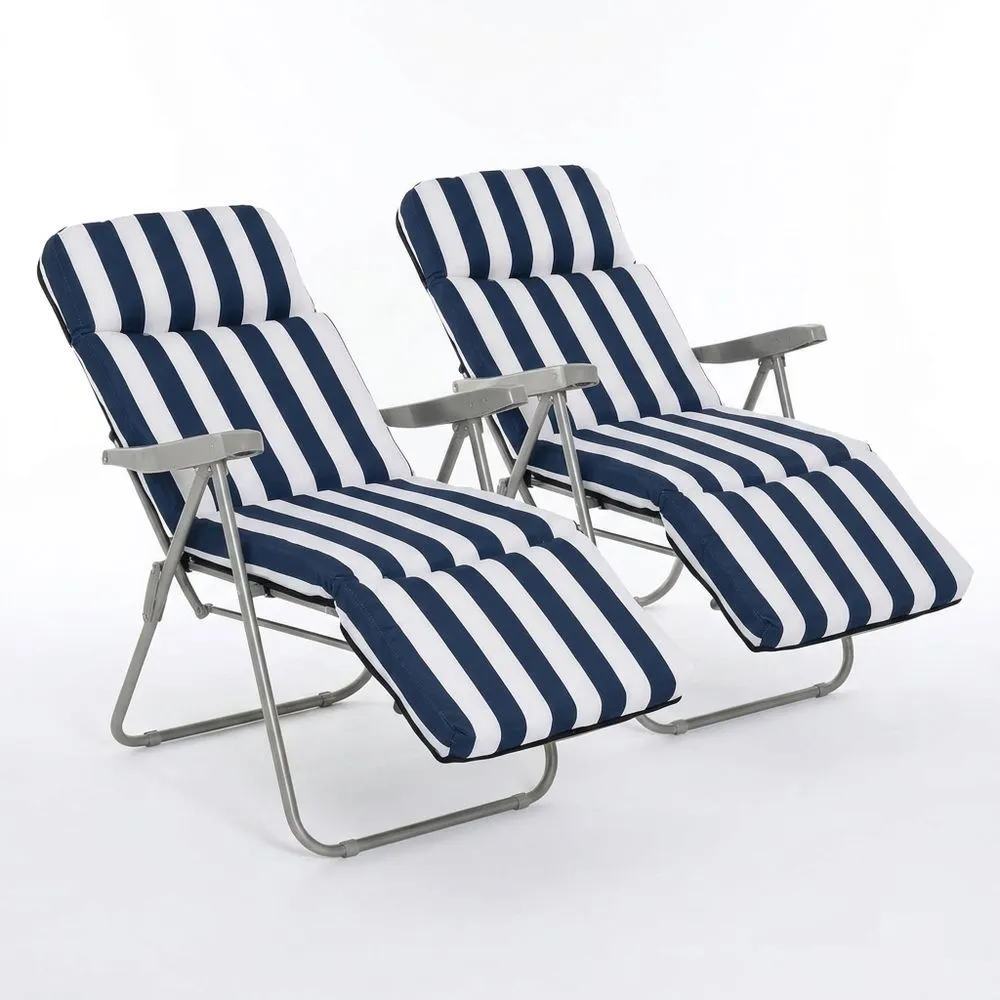 Pack de 2 tumbonas plegables de jardín con cojín y respaldo ajustable-Villanestchic