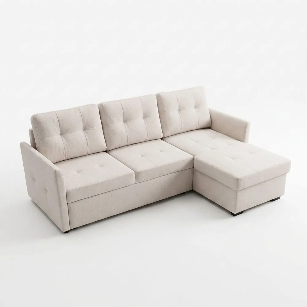 Sofá Cama Esquinero para 4 Personas con Chaise Longue Reversible, Arcón y Respaldo Reclinable, Estilo Contemporáneo, Tela de Poliéster-Villanestchic