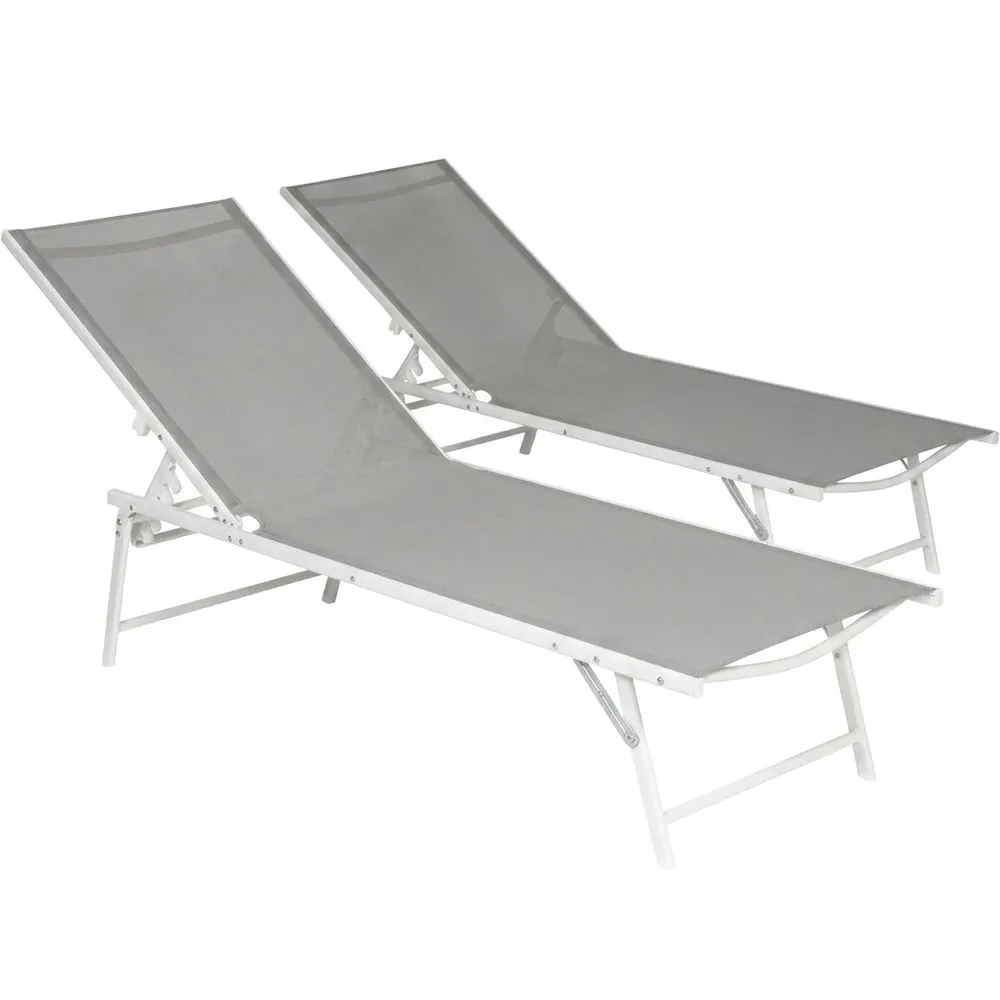 Lote de 2 tumbonas plegables de textileno gris para exterior-Villanestchic