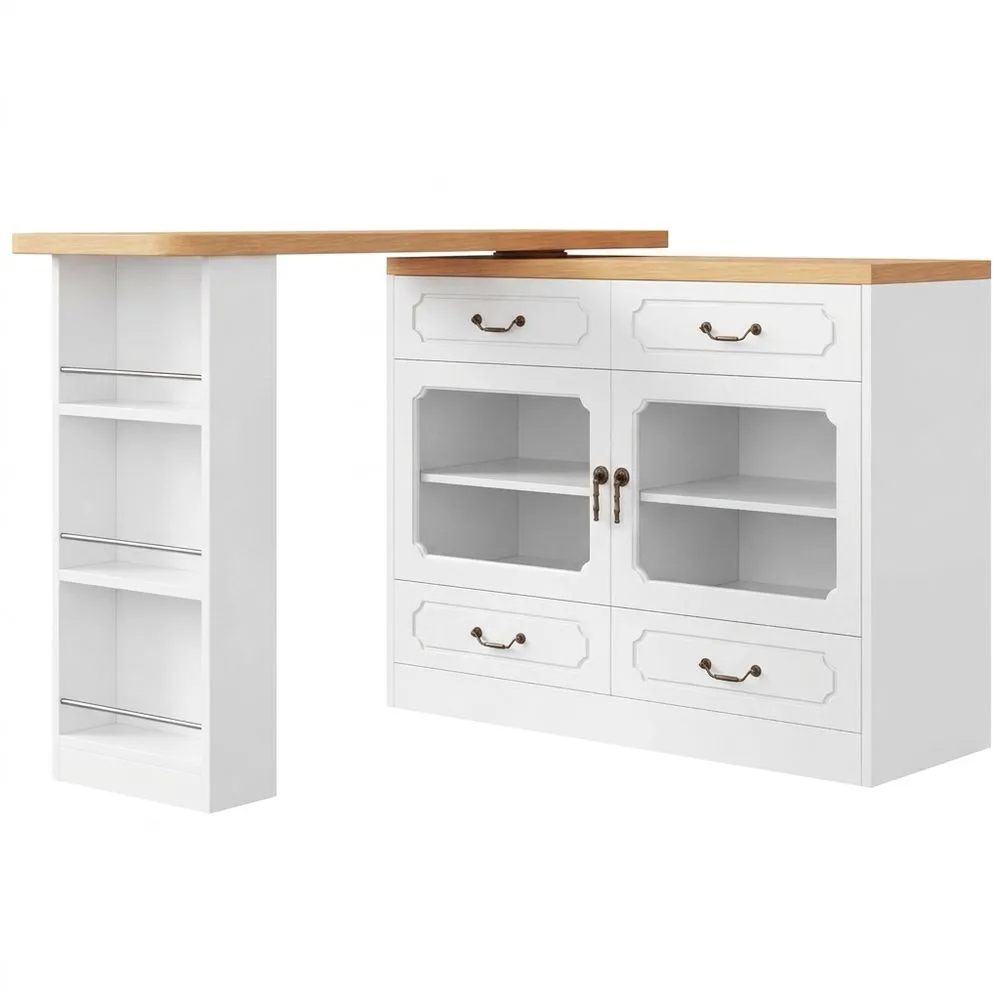 Mesa de bar giratoria extensible para sala y comedor, barra de cocina con luz LED y almacenamiento-Villanestchic