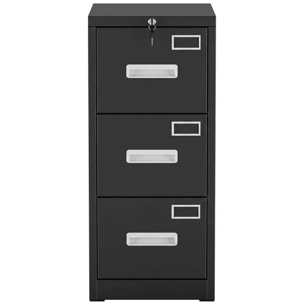 Archivador Metálico Vertical 3 Cajones, Cerradura con Llaves, Mueble de Oficina-Villanestchic