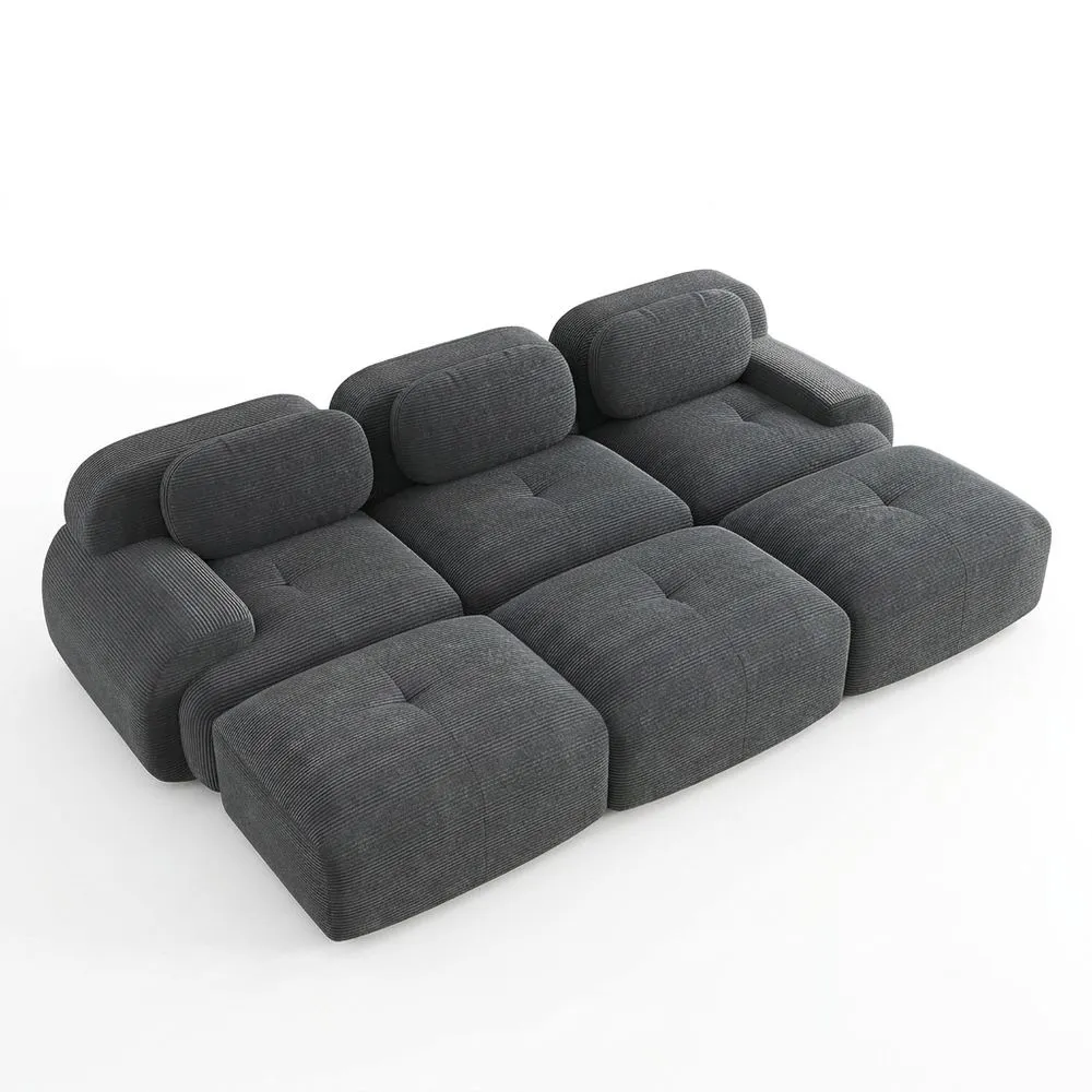 Sofá Seccional 3 Plazas con Reposapiés, Asientos Espaciosos y Lavables, Beige-Villanestchic