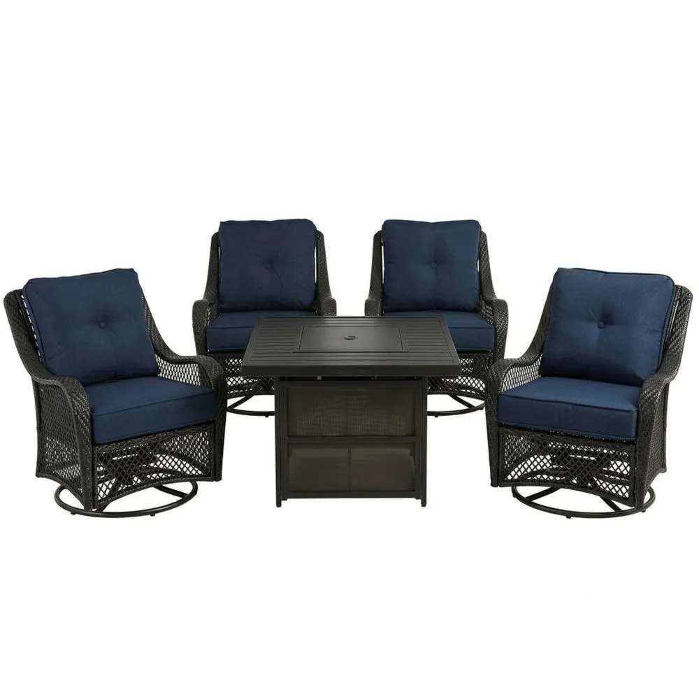 Rattan-Gartenmöbel-Set mit Feuerstelle und Polyesterkissen